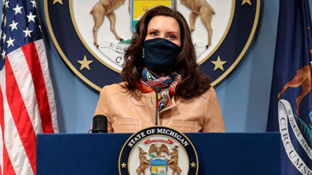 PHOTO: Gov. Gretchen Whitmer addresses the state during a speech in Lansing, Mich. April 9, 2021.