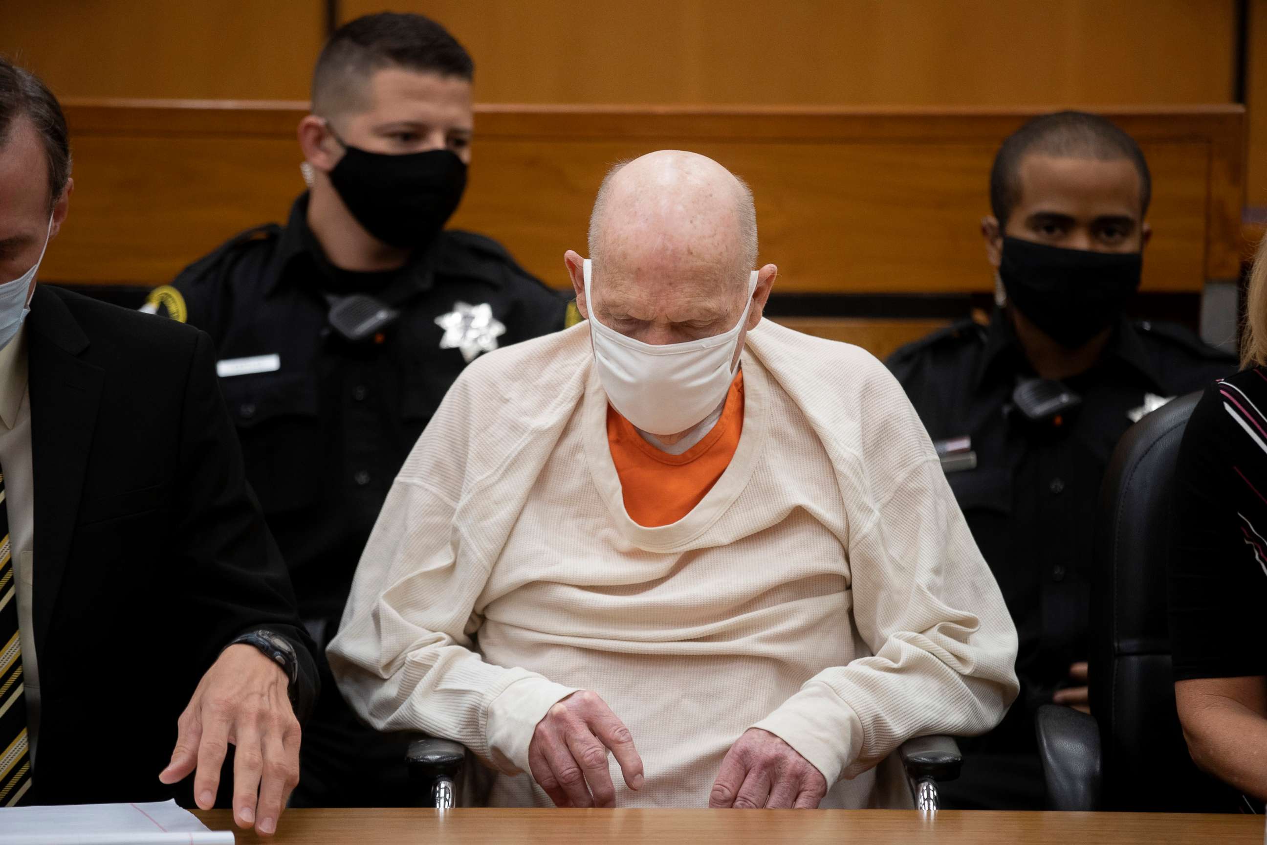 PHOTO: Joseph James DeAngelo sits in court during the third day of victim impact statements at the Gordon D. Schaber Sacramento County Courthouse, Aug. 20, 2020, in Sacramento, Calif.