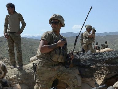 PHOTO: U.S, soldiers take up positions during an ongoing an operation against Islamic State (IS) militants in Achin district of Nangarhar province, Afghanistan, April 11, 2017.
