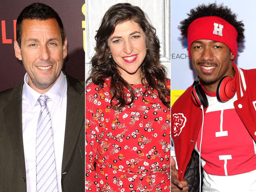 PHOTO: Adam Sandler, April 6, 2017 in Hollywood, California. | Mayim Bialik in New York City, May 9, 2017. | Nick Cannon in New York City, May 5, 2017.