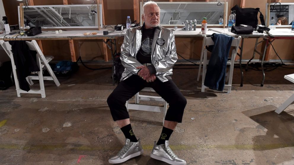 PHOTO: Former NASA astronaut Buzz Aldrin relaxes backstage during the Nick Graham fashion show during New York Fashion Week in New York Jan. 31, 2017.