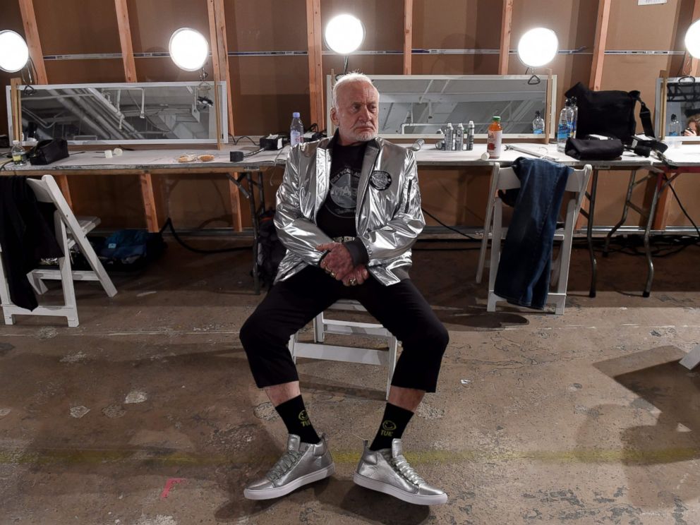 PHOTO: Former NASA astronaut Buzz Aldrin relaxes backstage during the Nick Graham fashion show during New York Fashion Week in New York Jan. 31, 2017.