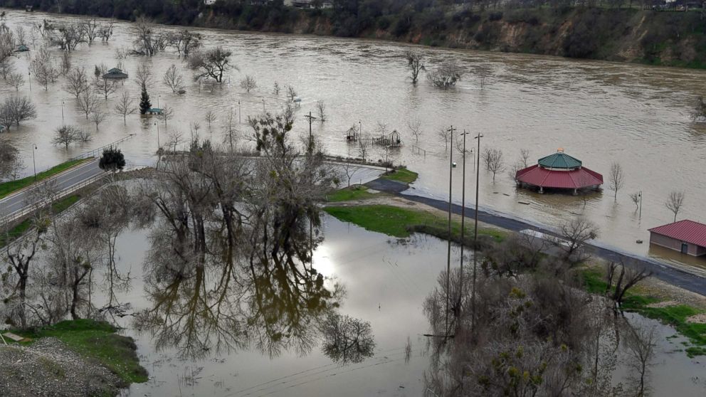 PHOTO: Riverbend Park is seen under flood water in Oroville, California, Feb. 13, 2017. 