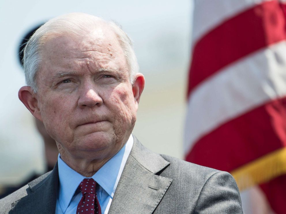 PHOTO: Attorney General Jeff Sessions listens as President Donald Trump delivers remarks at the 37th Annual National Peace Officers Memorial Service at the U.S. Capitol Building, May 15, 2018, in Washington.