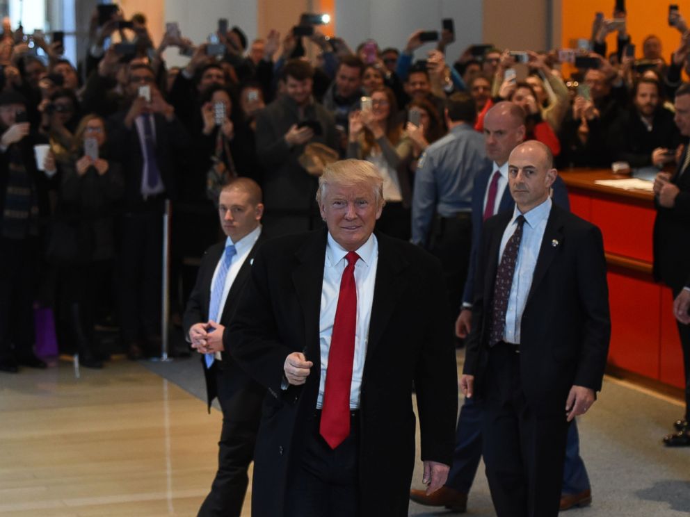 PHOTO: Donald Trump leaves after a meeting at the New York Times, Nov. 22, 2016, in New York.