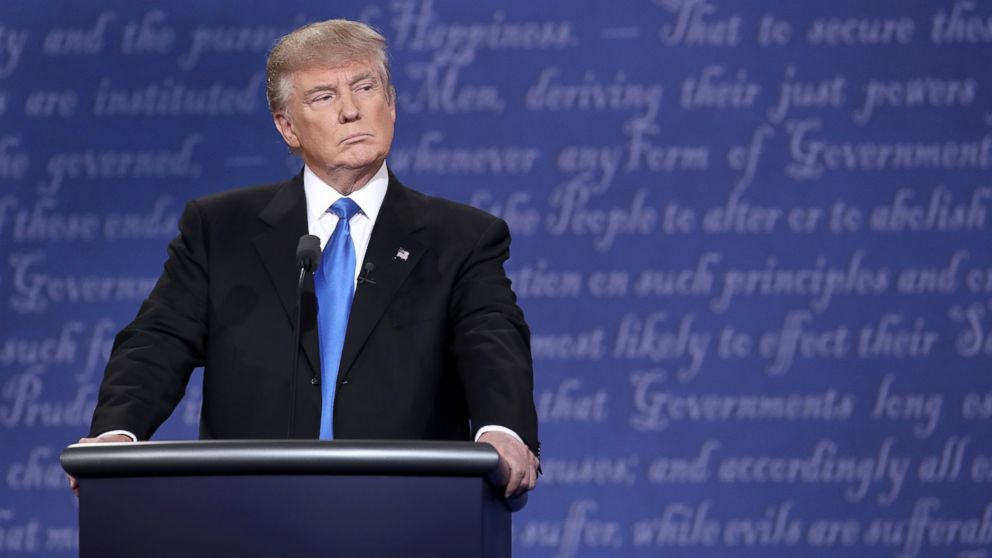 Donald Trump stands at his podium during the Presidential Debate at Hofstra University on Sept. 26, 2016 in Hempstead, New York.  