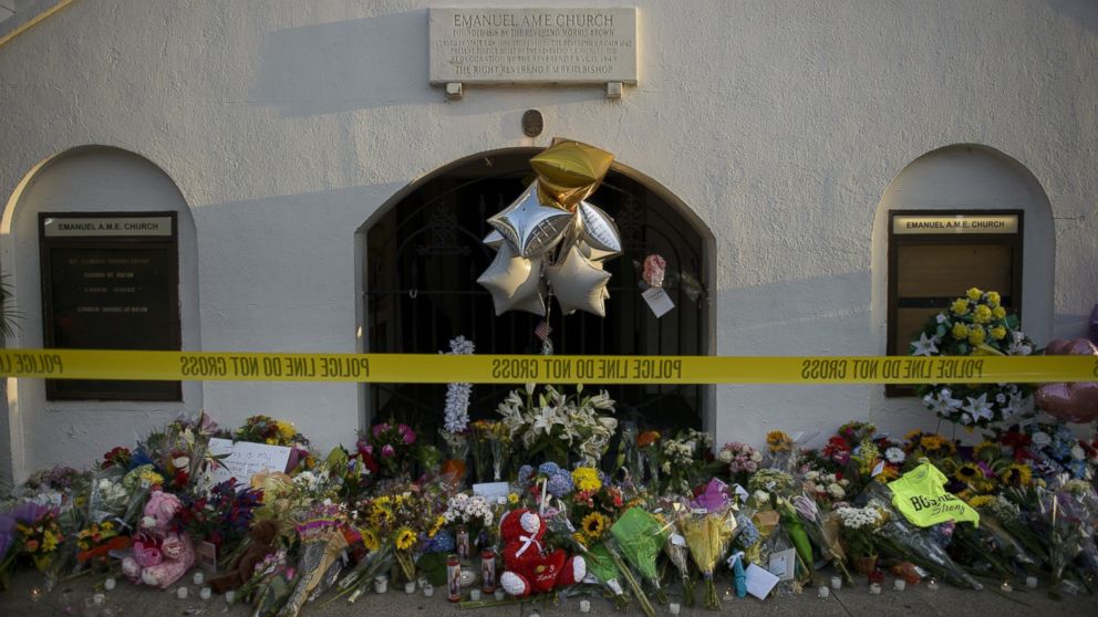 PHOTO: A morning view of a memorial outside the Emanuel AME Church June 19, 2015 in Charleston, South Carolina. 