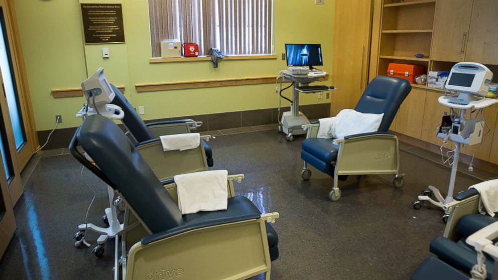 Chairs for treatment of drug users sit in the facility that houses Boston Health Care for the Homeless sit in a treatment room in Boston, April 21, 2016. Boston Health Care for the Homeless is setting up to provide monitoring for homeless drug users in hopes of preventing overdoses.