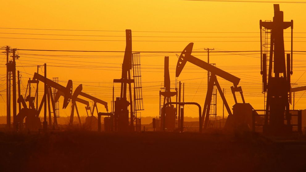 PHOTO: Pump jacks are seen at dawn in an oil field over the Monterey Shale formation where gas and oil extraction using hydraulic fracturing, or fracking, is on the verge of a boom on March 24, 2014 near Lost Hills, Calif.