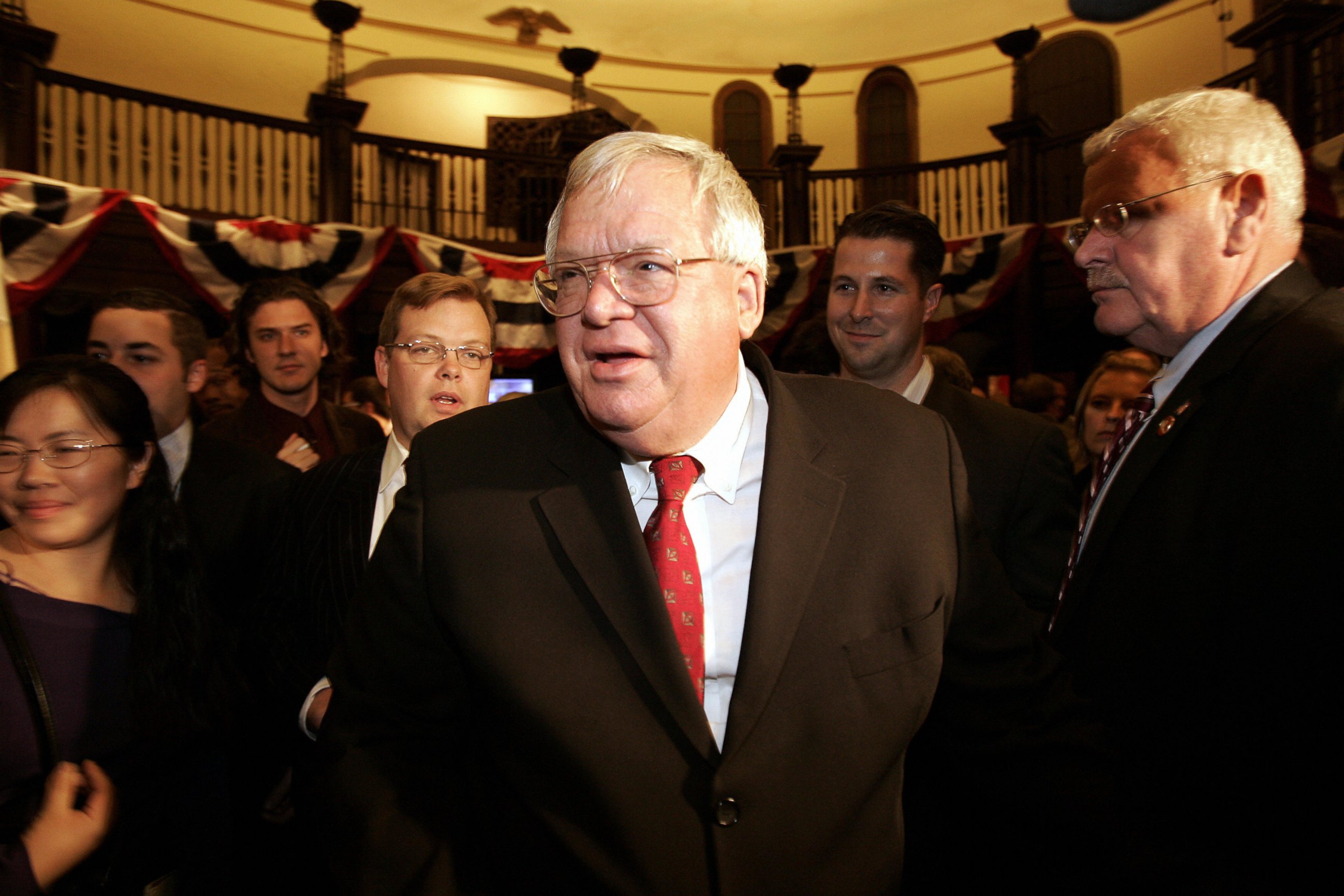 PHOTO: Then-House Speaker Dennis Hastert leaves his election night party, Nov. 7, 2006 in St. Charles, Illinois. 