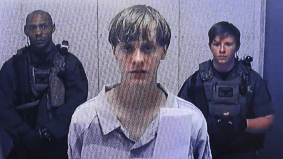 PHOTO: In this image from the video uplink from the detention center to the courtroom, Dylann Roof appears at Centralized Bond Hearing Court, June 19, 2015, in North Charleston, S.C.