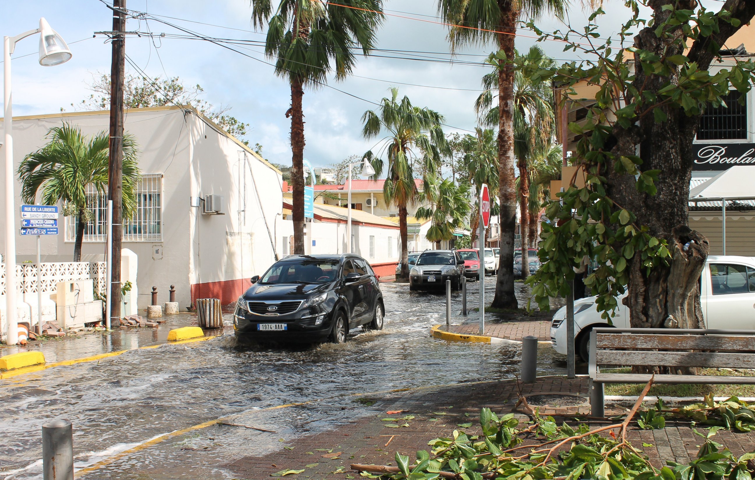 PHOTO: Streets are flooded following hurricane Gonzola in Marigot on the French Caribbean island of Saint Martin, Oct. 14, 2014. 