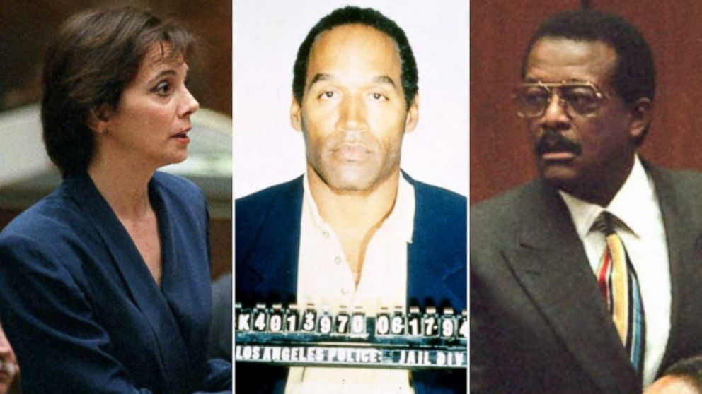 Marcia Clark, left, OJ Simpson, center, and Johnnie Cochran, right, during the course of the sensational OJ Simpson murder trial in 1995.