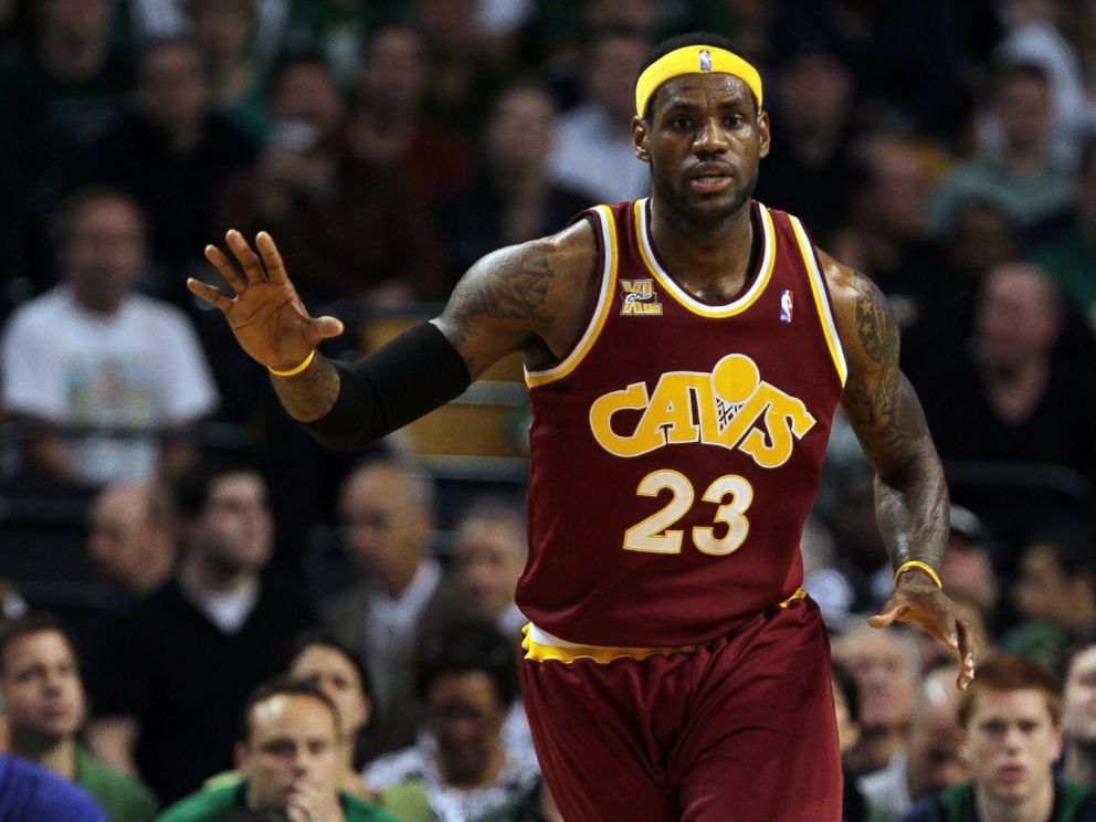 PHOTO: LeBron James of the Cleveland Cavaliers reacts during a game against the Boston Celtics in the 2010 NBA Playoffs on May 7, 2010 in Boston, Massachusetts. 