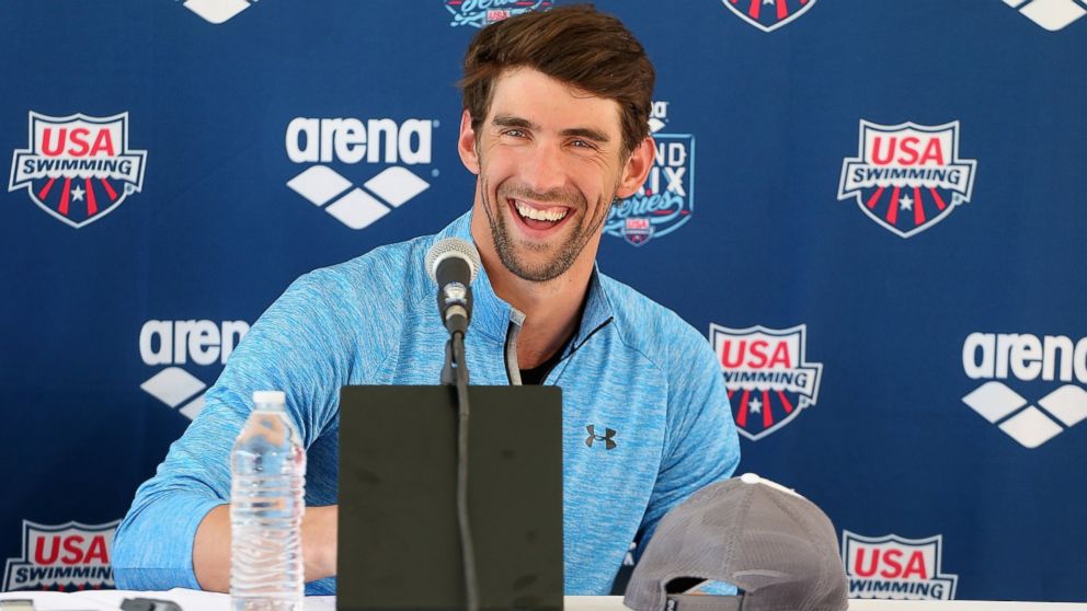 Michael Phelps speaks at a press conference at the Skyline Aquatic Center on April 23, 2014 in Mesa, Ariz. 