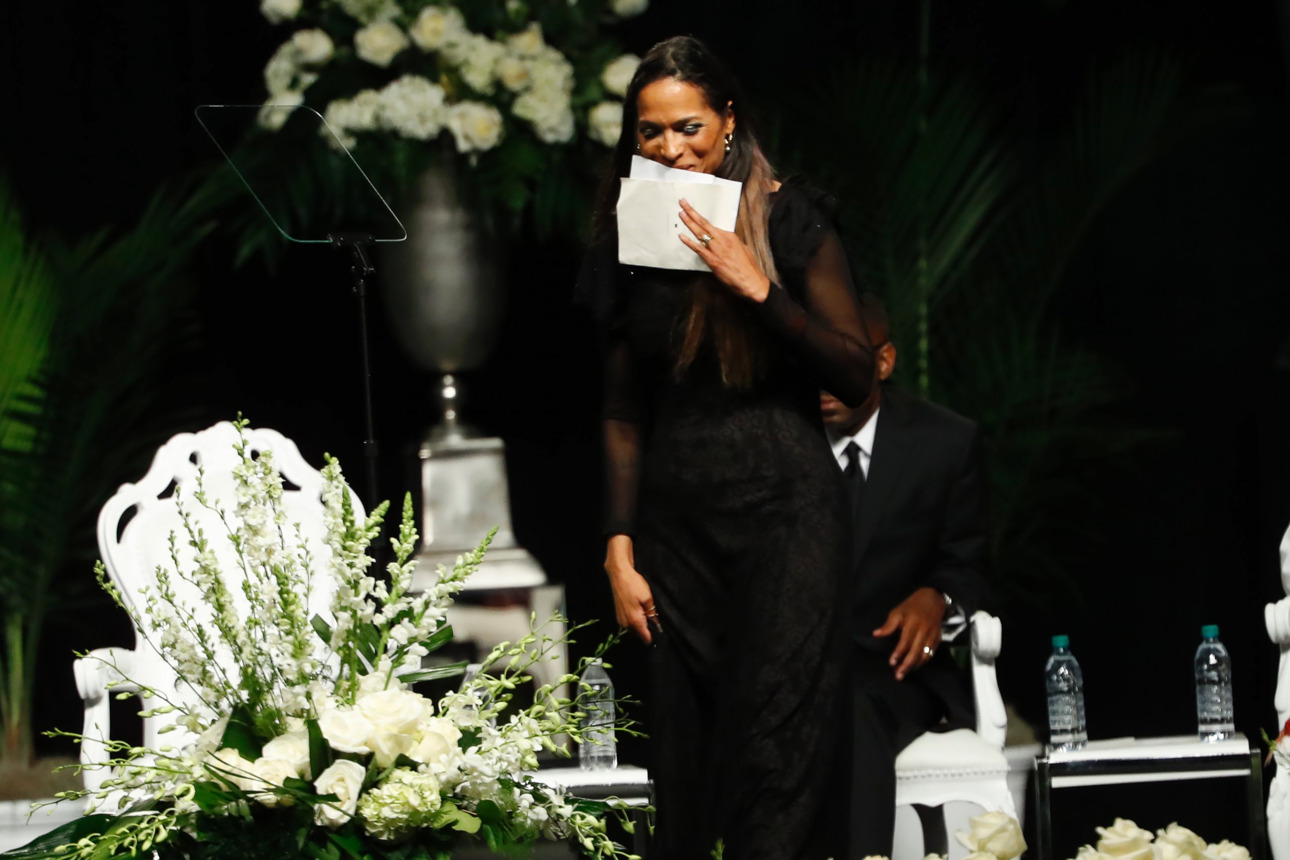 PHOTO: Rasheda Ali-Walsh walks off stage during a memorial service for her father,  boxing legend Muhammad Ali on June 10, 2016 in Louisville, Kentucky.