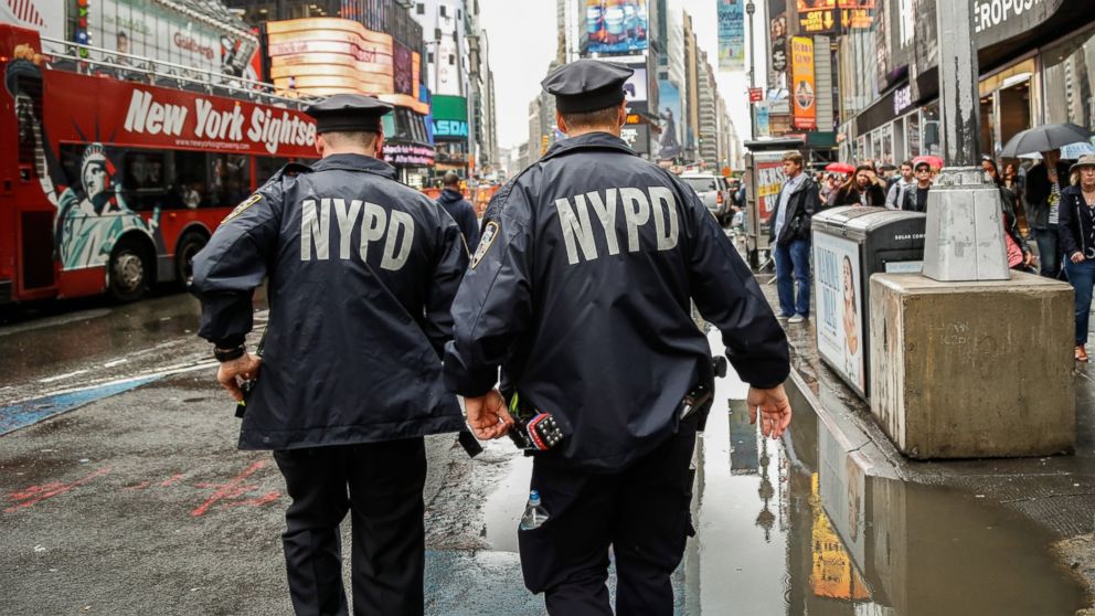 New York City Police officers patrol Times Square on Sept. 25, 2014.