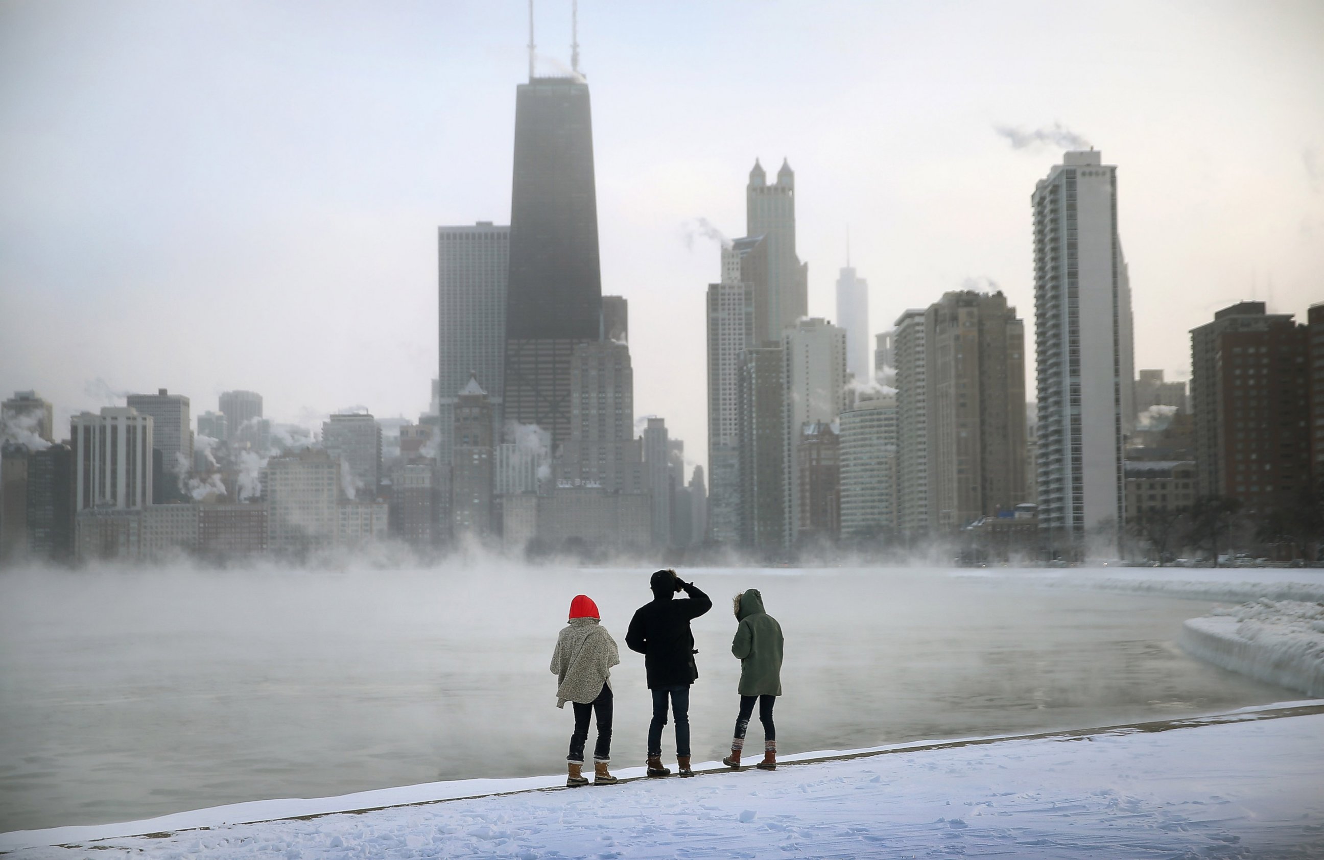 PHOTO: Mist rises from Lake Michigan at North Avenue Beach as temperatures dipped well below zero on Jan. 6, 2014 in Chicago, Illinois.