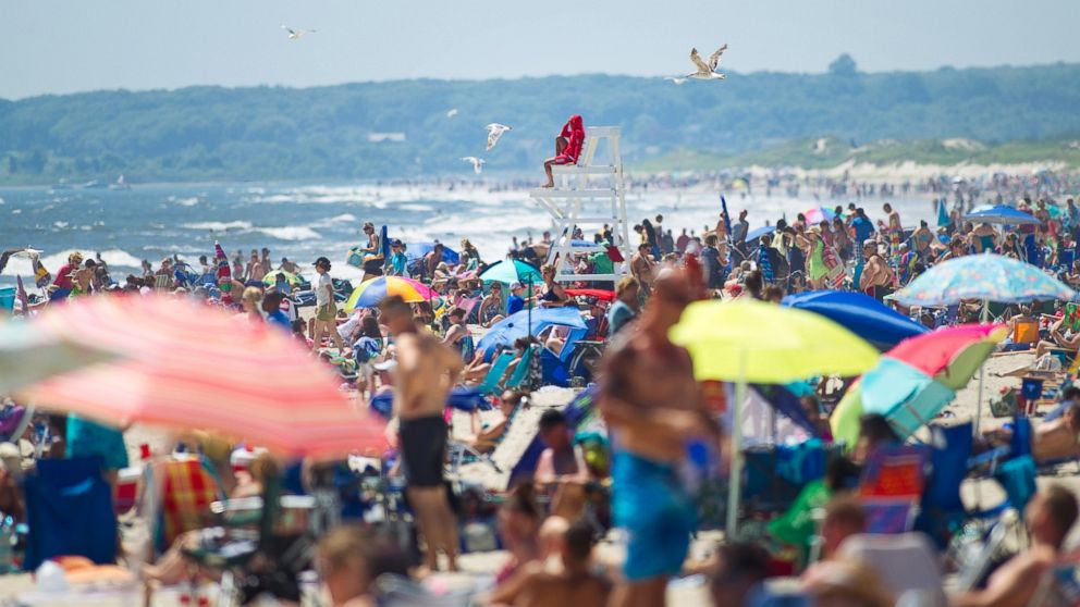 Beachgoers enjoy the weather at Horseneck Beach in Westport, Mass. on July 6, 2014.