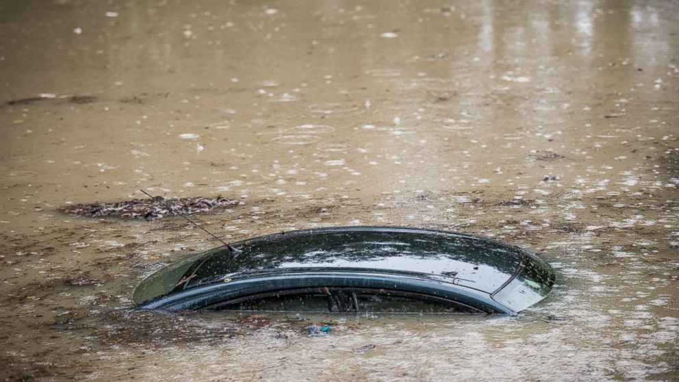 PHOTO: The roof of a vehicle peeks above the flood waters  Oct. 4, 2015 in Columbia, South Carolina. 