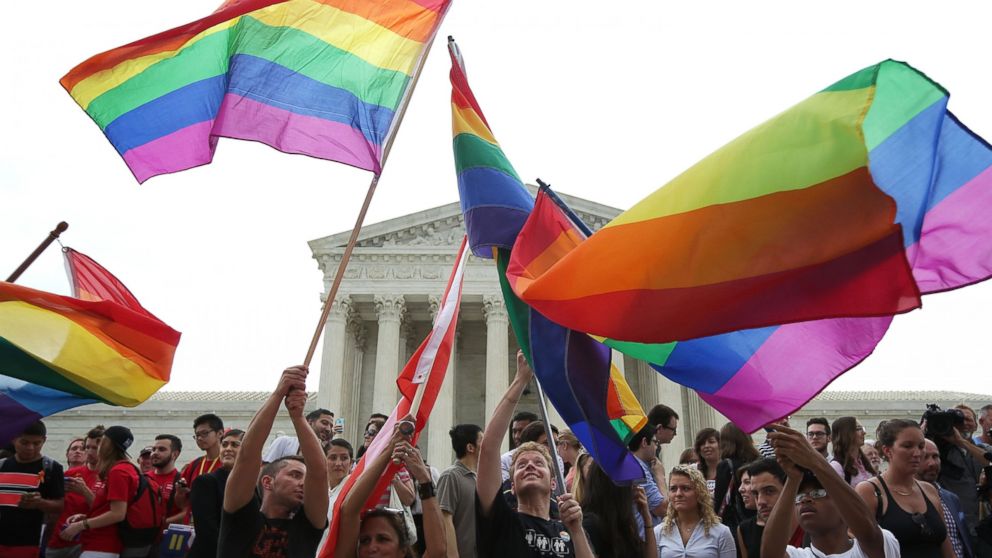 Same-sex marriage supporters rejoice after the U.S Supreme Court hands down a ruling regarding same-sex marriage June 26, 2015 outside the Supreme Court in Washington, DC. The high court ruled that same-sex couples have the right to marry in all 50 states.  
