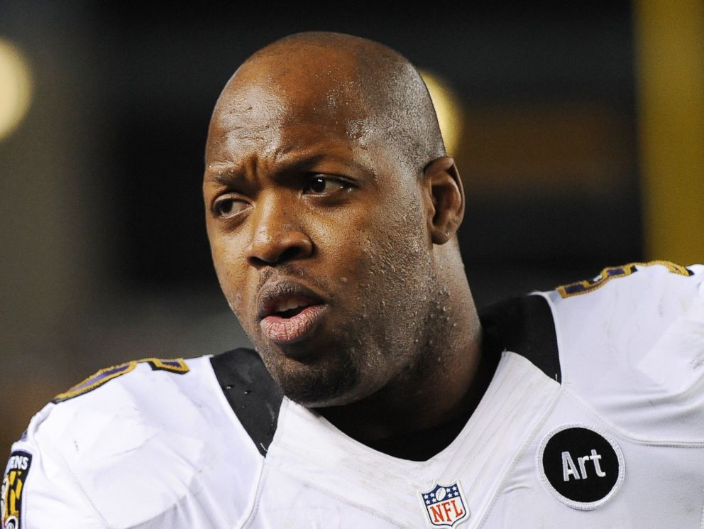 PHOTO: Linebacker Terrell Suggs of the Baltimore Ravens looks on from the sideline during a game at Heinz Field on Nov. 18, 2012 in Pittsburgh, Pa.