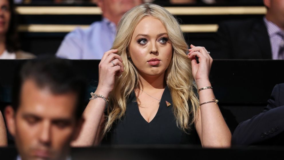 Tiffany Trump listens to a speech on the first day of the Republican National Convention on July 18, 2016 at the Quicken Loans Arena in Cleveland.