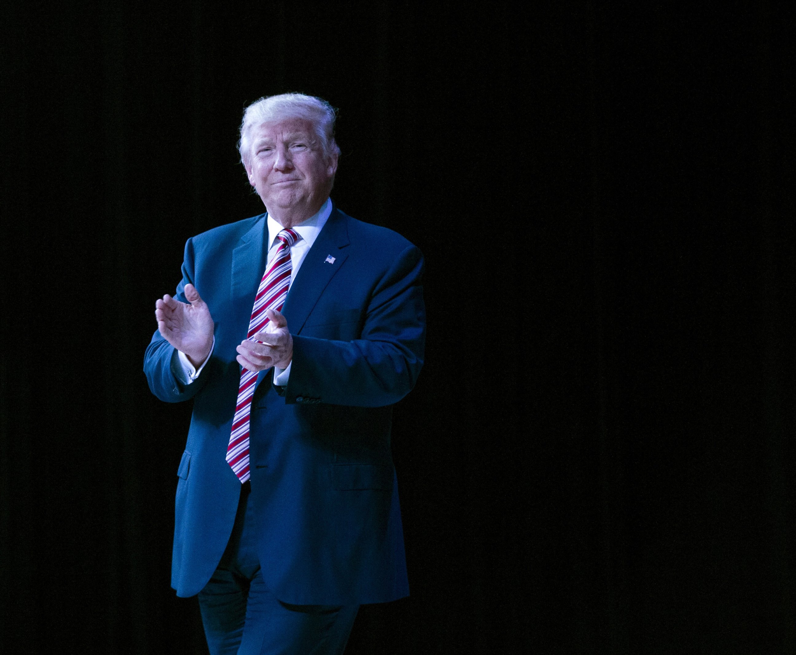 PHOTO: Donald Trump comes on stage at a rally at Pier Park Amphitheater in Panama City Beach, Florida, Oct. 11, 2016. 