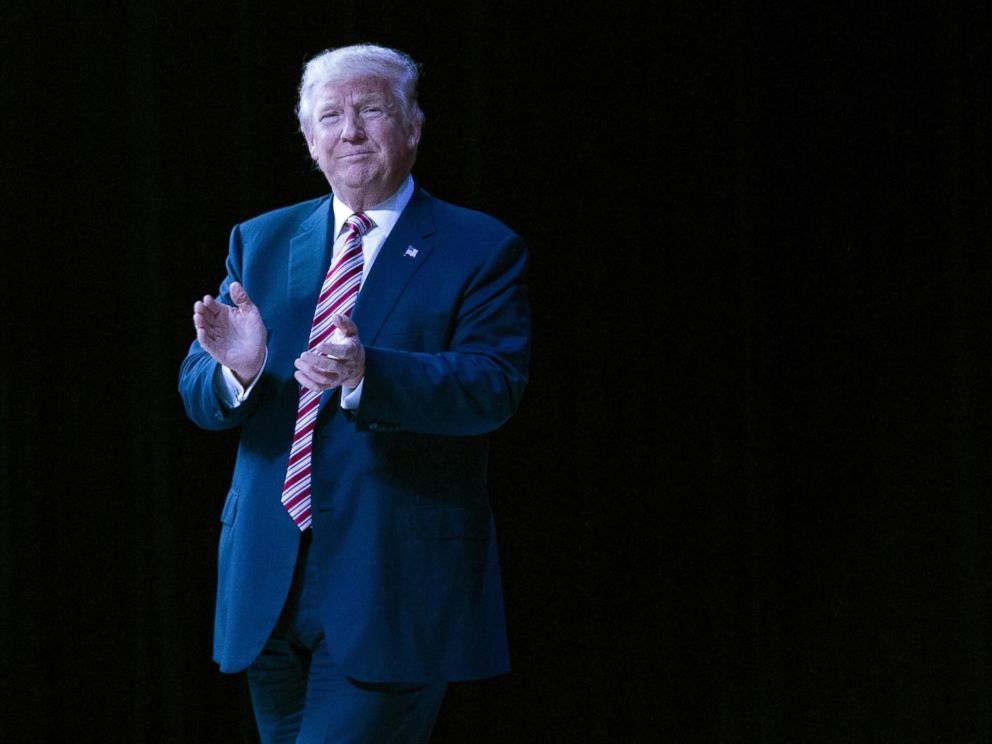 PHOTO: Donald Trump comes on stage at a rally at Pier Park Amphitheater in Panama City Beach, Florida, Oct. 11, 2016.