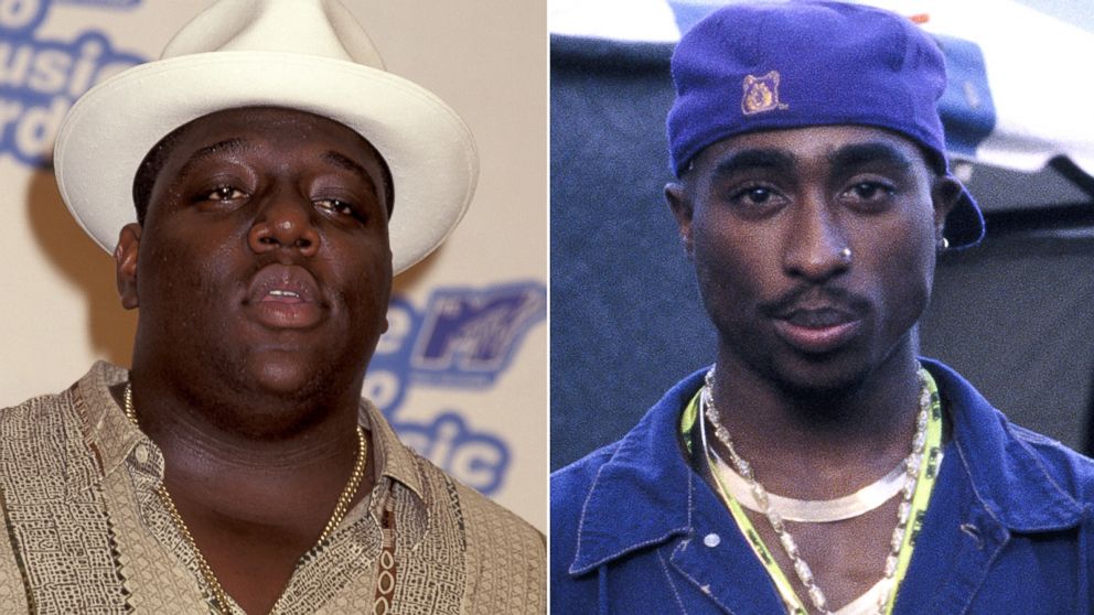 Christopher Wallace, also known as The Notorious B.I.G, is seen in this 1995 file photo, and Tupac Shakur, seen in this 1992 file photo. 