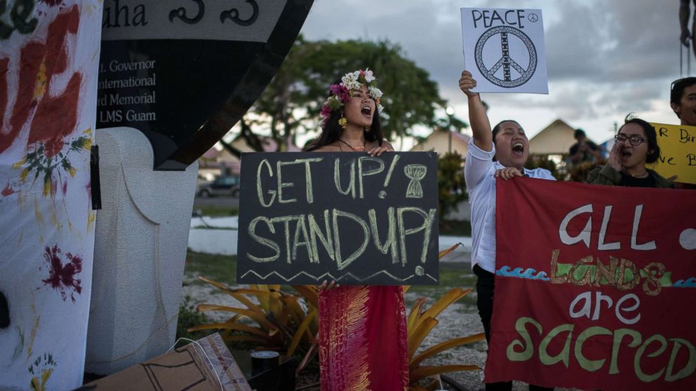 PHOTO: Members of community groups calling for the "de-colonization and de-militarization of Guam" attend a "People for Peace" rally in Hagatna, Aug. 14, 2017.