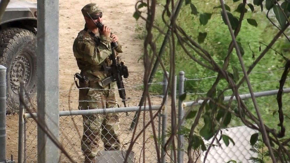 PHOTO: A member of the National Guard watches over Rio Grande River on the border in Roma, Texas. The deployment of National Guard members to the U.S.-Mexico border at President Donald Trump's request was underway with a gradual ramp-up of troops.