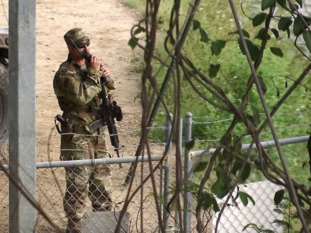 PHOTO: A member of the National Guard watches over Rio Grande River on the border in Roma, Texas. The deployment of National Guard members to the U.S.-Mexico border at President Donald Trumps request was underway with a gradual ramp-up of troops.