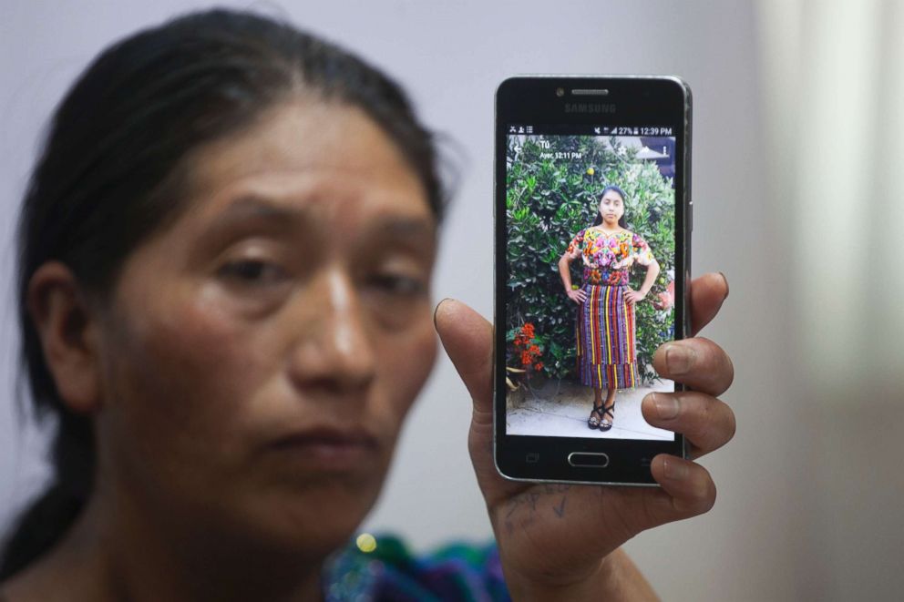 PHOTO: Dominga Vicente shows a photo of her niece, 20-year-old Claudia Patricia Gomez Gonzalez, during a press conference at the National Migrants Commission headquarters in Guatemala City, May 25, 2018.