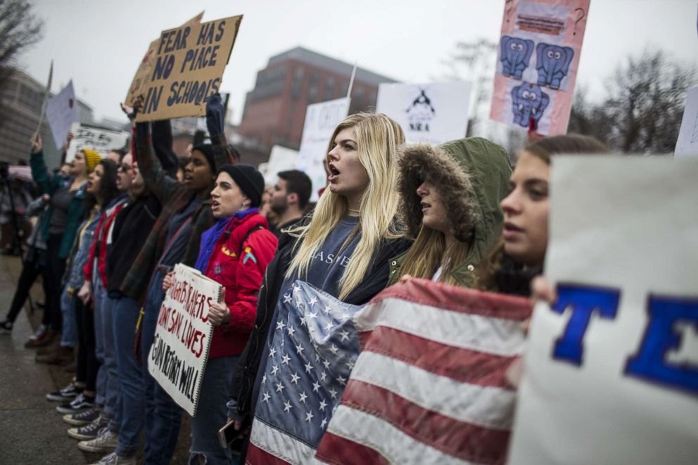 PHOTO: Demonstrators chant during a "lie-in" demonstration supporting gun control reform near the White House, Feb. 19, 2018, in Washington, D.C.