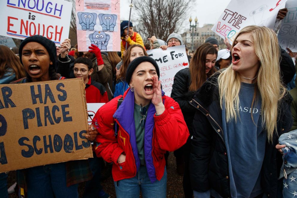 PHOTO: Jane Schwartz, 17, of West Springfield, Va., center, screams during a protest in favor of gun control reform in front of the White House in Washington, D.C., Feb. 19, 2018.