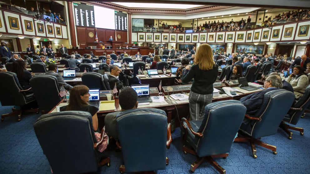 PHOTO: Florida Rep. Kristin Diane Jacobs, speaks on the gun safety bill in the House chamber at the Florida Capital in Tallahassee, Fla., March 7, 2018. 