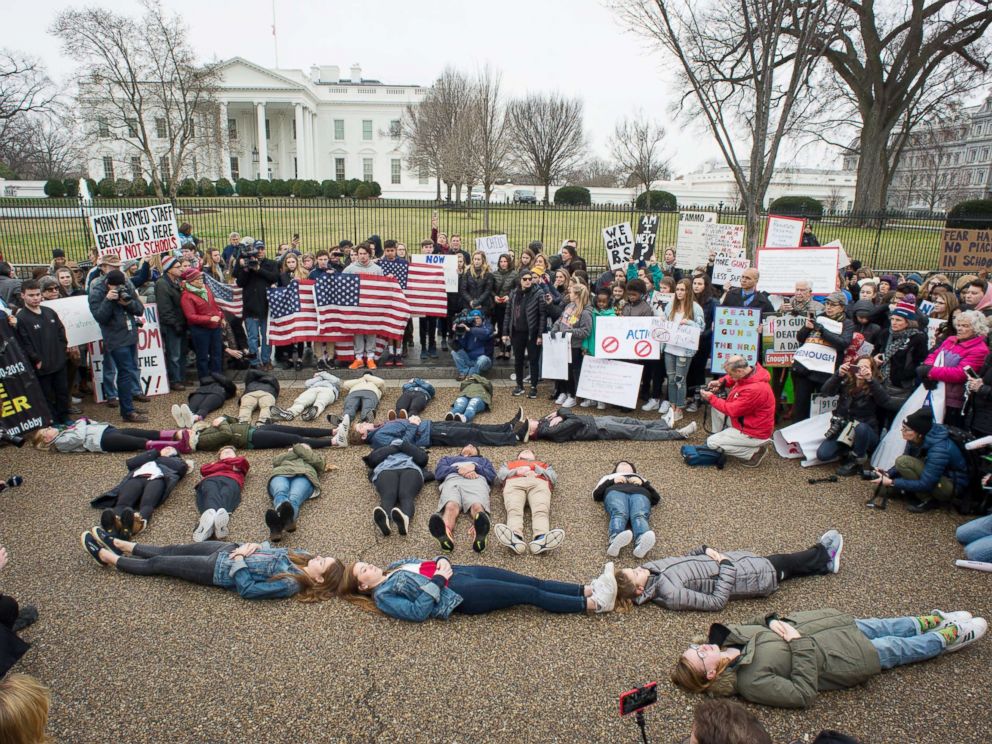 PHOTO: Students stage a lie-in outside the White House on Feb. 19, 2018, to demand gun control legislation in the wake of the school shooting that took place in Parkland, Fla.