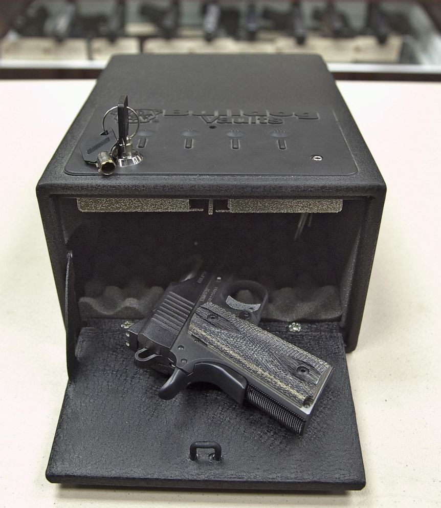 PHOTO: This May 8, 2014, file photo, shows a quick access handgun safe in Wichita, Kan.