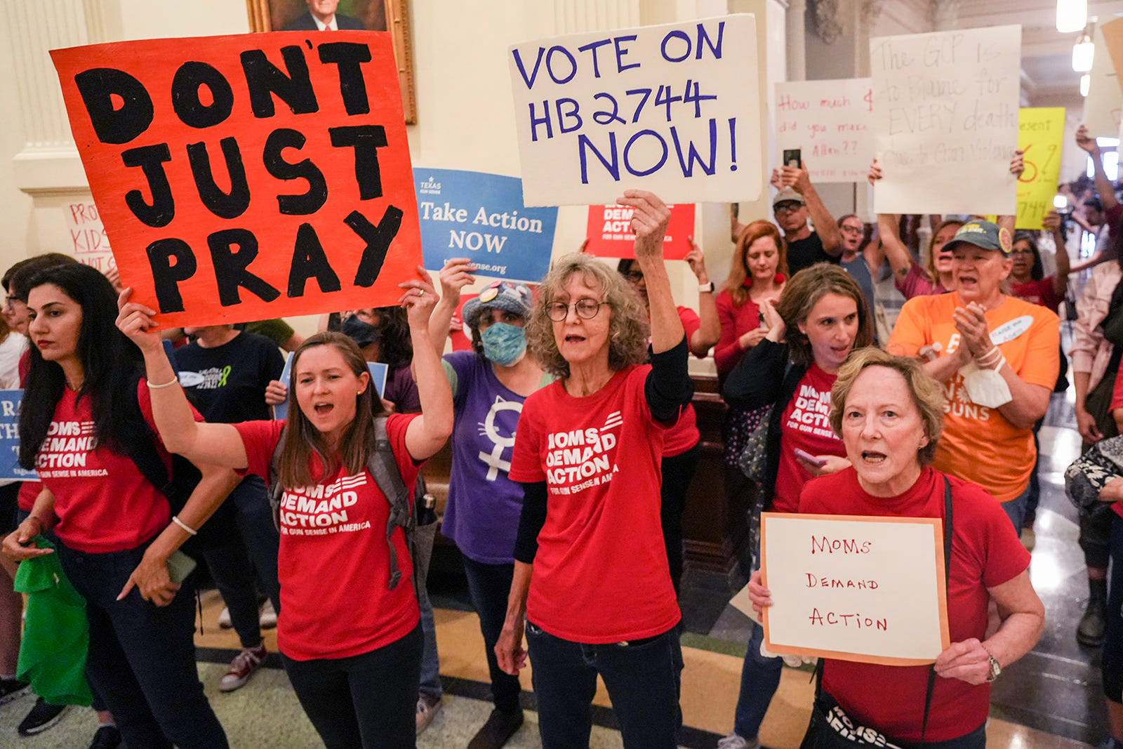 PHOTO: Protesters call for gun reform as they demonstrate at the Texas Capitol, on May 8, 2023, in Austin, Texas.