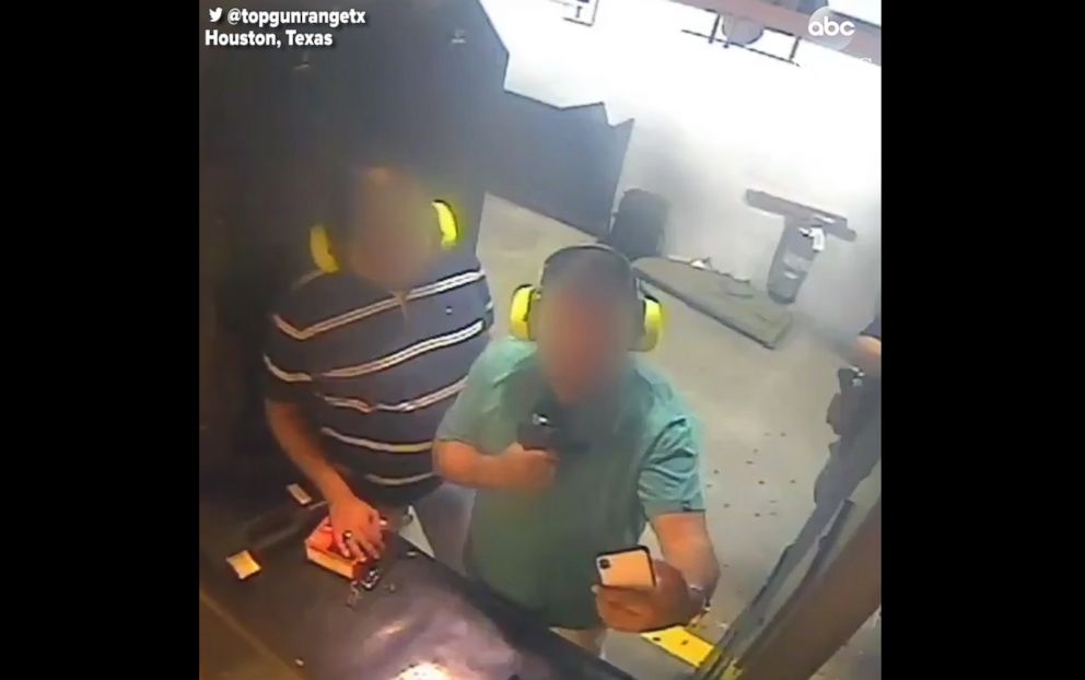 PHOTO: Two men have been banned from a gun store in Texas for life after one of them point a gun at the other to take selfie on Oct 5, 2018.