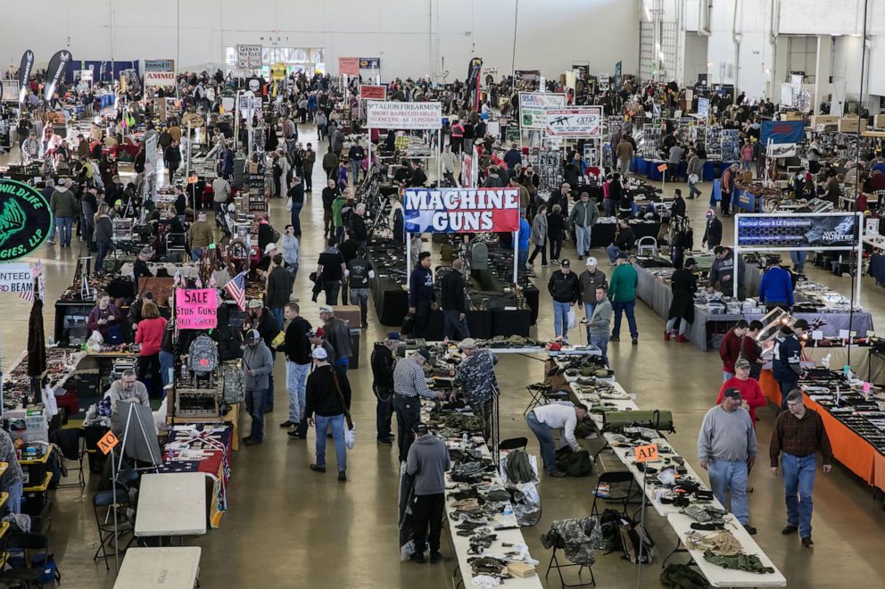 PHOTO: In this Jan. 7, 2017, file photo, people visit the Dallas Gun Show in Dallas, Texas.