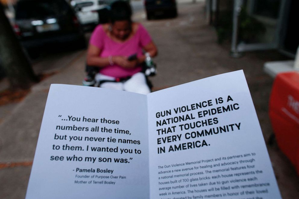 PHOTO: Pamphlets about gun violence are seen during a memorabilia collection for the National Gun Violence Memorial Project in Newark, N.J., Oct. 16, 2021.