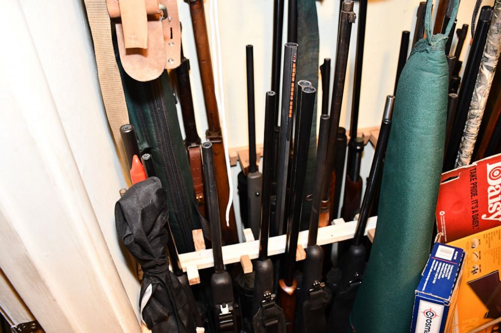 PHOTO: Firearms are seen at Alan Viarengoat's residence in Gilroy, Calif, Aug. 27, 2020. After conducting a search of Viarengo’s residence, detectives located 138 firearms, thousands of rounds of ammunition and explosive materials.
