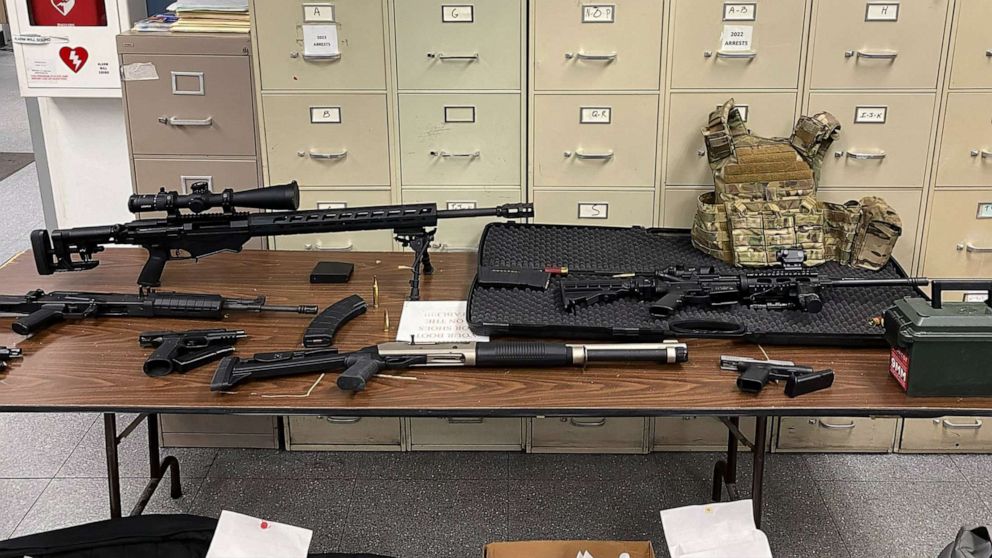 PHOTO: Hollywood police seized weapons, including several high-powered rifles, shotguns, handguns and a large cache of various munitions, during a search in Los Angeles, Jan. 31, 2023.