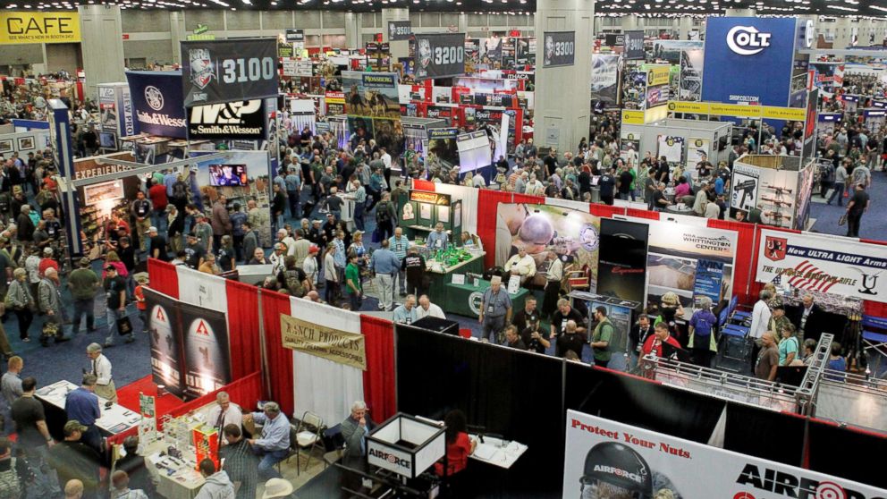 PHOTO: A overall view of the exhibit floor at the National Rifle Association's (NRA) annual meetings and exhibits show in Louisville, Kentucky, May 21, 2016.