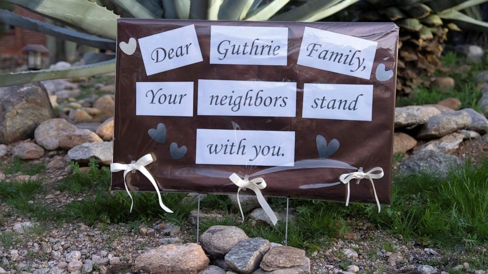 PHOTO: A supportive sign left by neighbors is posted outside of the home of Nancy Guthrie, the 84-year-old mother of U.S. journalist and television host Savannah Guthrie, who went missing from her home in Tucson, Arizona, February 4, 2026.