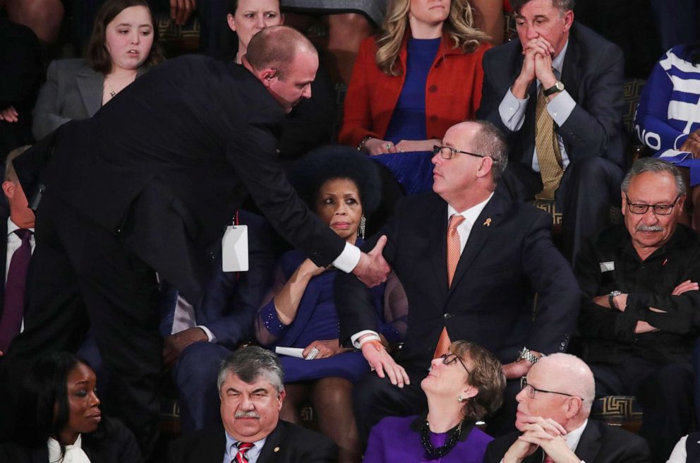 PHOTO: Fred Guttenberg, father of Parkland school shooting victim Jaime Guttenberg, is ejected after shouting during President Donald Trump's State of the Union address.