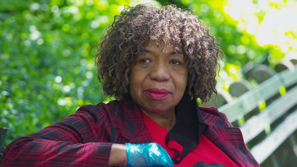 PHOTO: Gwen Carr, whose son Eric Garner died during an arrest in 2014 in New York, speaks to ABC News about George Floyd, an unarmed black man who died in police custody on May 25, 2020.