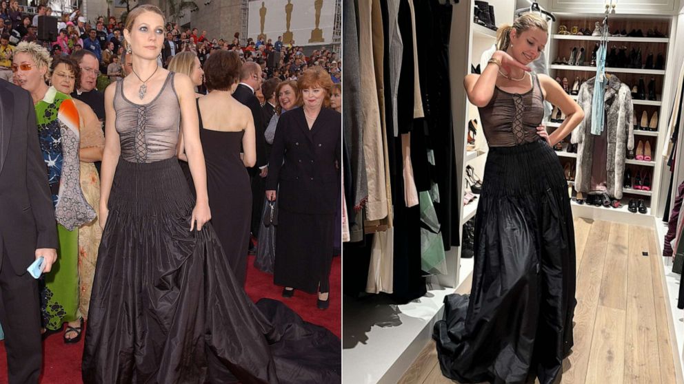 Gwyneth Paltrow’s daughter Apple poses in her mom’s iconic 2002 Oscars look